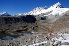 
We finally reach Shishapangma Southwest Base Camp (5276m) with the view of Goldum, Risum, Shishapangma, Pungpa Ri and Nyanang Ri. The ABC used by the 1982 British expedition was a �friendly place in a little hollow amongst grass and boulders� a short distance above the top end of the lake.

